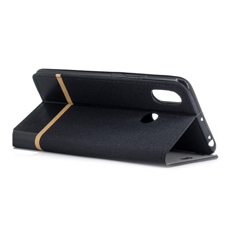 For Xiaomi Mi Max 3 Cloth Texture Splicing PU Leather Phone Case with Card Holder - Black-4