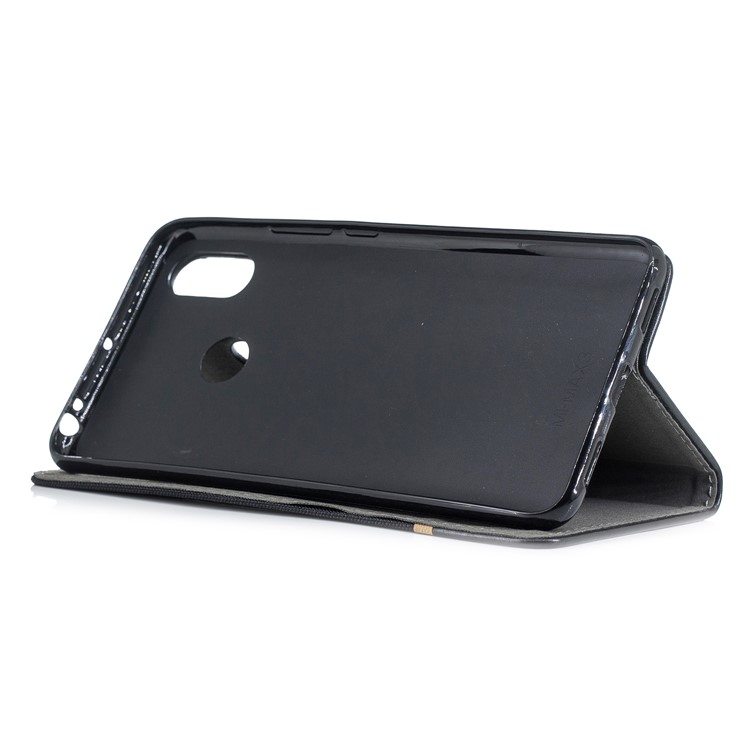 For Xiaomi Mi Max 3 Cloth Texture Splicing PU Leather Phone Case with Card Holder - Black-5