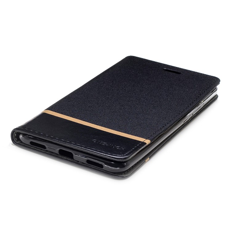 For Xiaomi Mi Max 3 Cloth Texture Splicing PU Leather Phone Case with Card Holder - Black-6