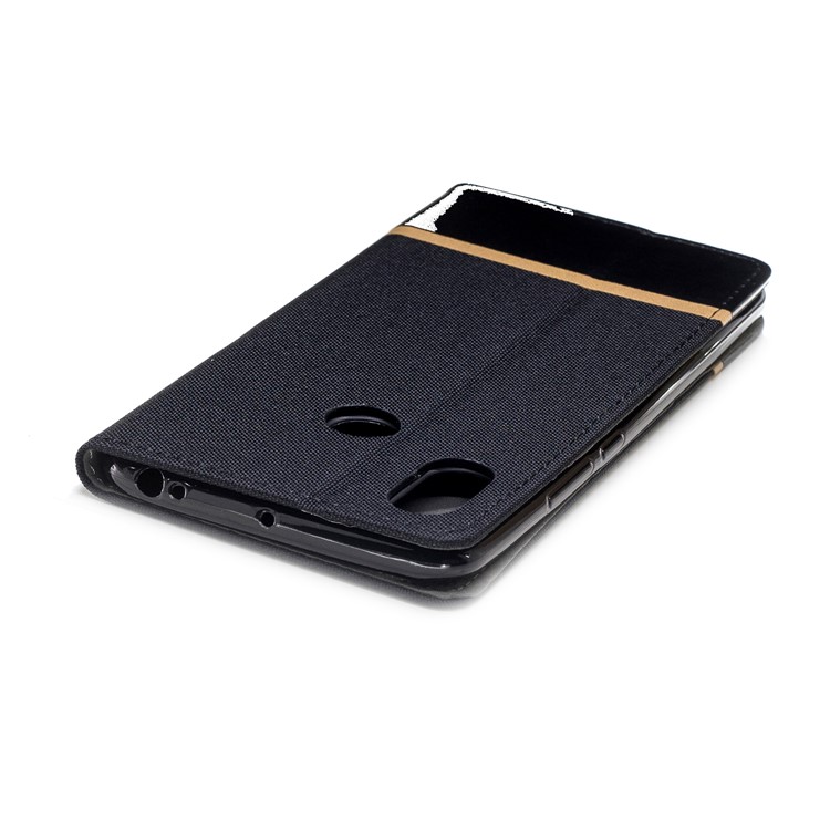 For Xiaomi Mi Max 3 Cloth Texture Splicing PU Leather Phone Case with Card Holder - Black-7