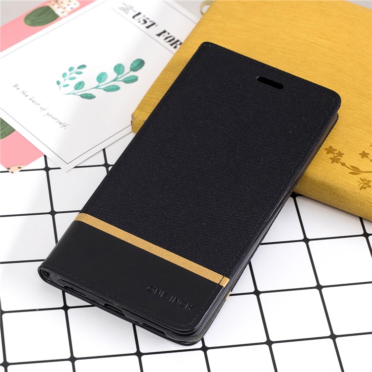 For Xiaomi Mi Max 3 Cloth Texture Splicing PU Leather Phone Case with Card Holder - Black-8