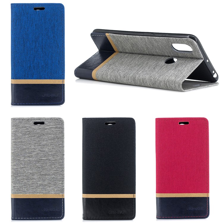 For Xiaomi Mi Max 3 Cloth Texture Splicing PU Leather Phone Case with Card Holder - Black-9