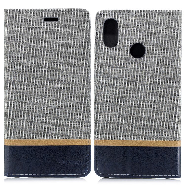 For Xiaomi Mi Max 3 Cloth Texture Splicing PU Leather Phone Case with Card Slot - Grey-1