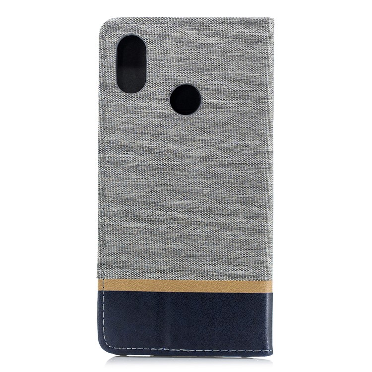 For Xiaomi Mi Max 3 Cloth Texture Splicing PU Leather Phone Case with Card Slot - Grey-3