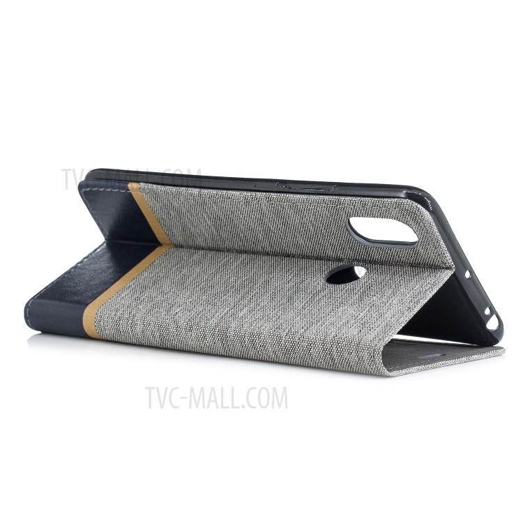 For Xiaomi Mi Max 3 Cloth Texture Splicing PU Leather Phone Case with Card Slot - Grey-4