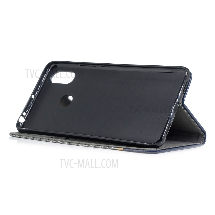 For Xiaomi Mi Max 3 Cloth Texture Splicing PU Leather Phone Case with Card Slot - Grey-5