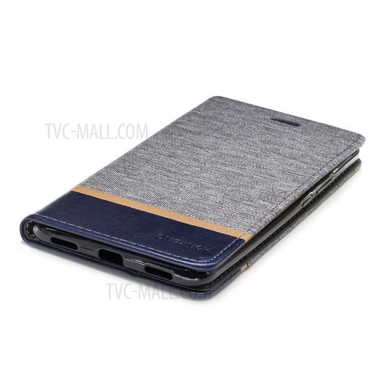 For Xiaomi Mi Max 3 Cloth Texture Splicing PU Leather Phone Case with Card Slot - Grey-6