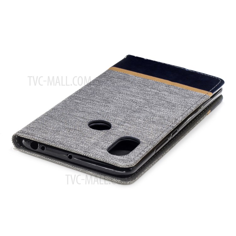 For Xiaomi Mi Max 3 Cloth Texture Splicing PU Leather Phone Case with Card Slot - Grey-7
