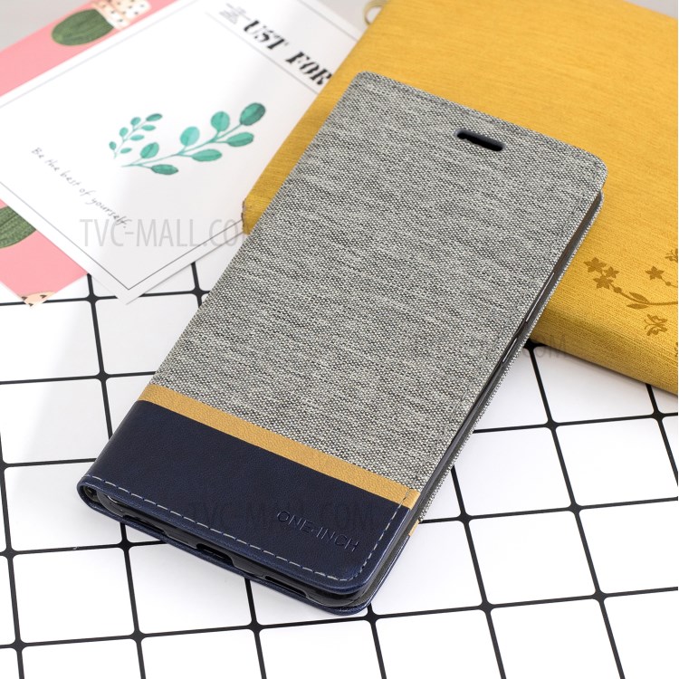 For Xiaomi Mi Max 3 Cloth Texture Splicing PU Leather Phone Case with Card Slot - Grey-8