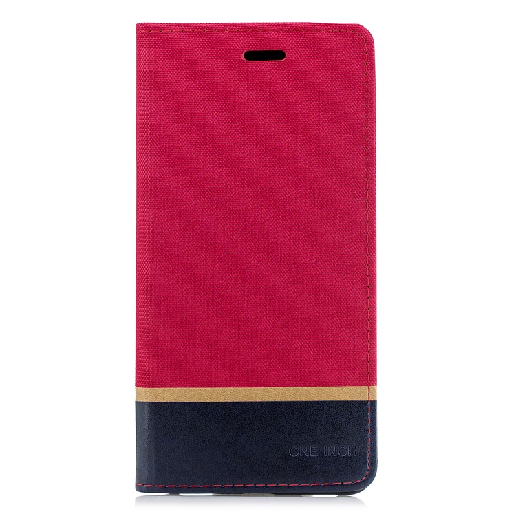 For Xiaomi Mi Max 3 Cloth Texture Splicing PU Leather Phone Cover with Card Holder - Red-2