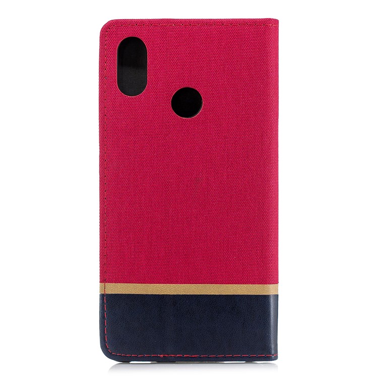 For Xiaomi Mi Max 3 Cloth Texture Splicing PU Leather Phone Cover with Card Holder - Red-3