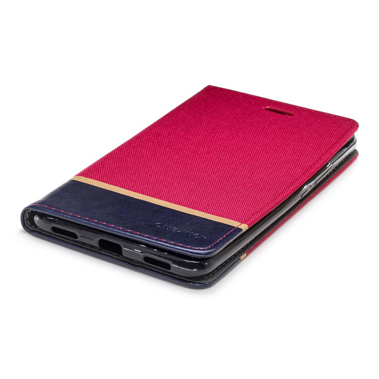 For Xiaomi Mi Max 3 Cloth Texture Splicing PU Leather Phone Cover with Card Holder - Red-5