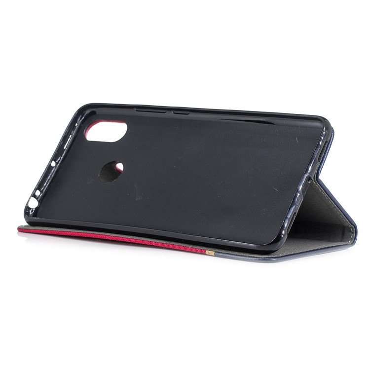 For Xiaomi Mi Max 3 Cloth Texture Splicing PU Leather Phone Cover with Card Holder - Red-6