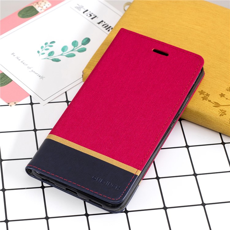 For Xiaomi Mi Max 3 Cloth Texture Splicing PU Leather Phone Cover with Card Holder - Red-8