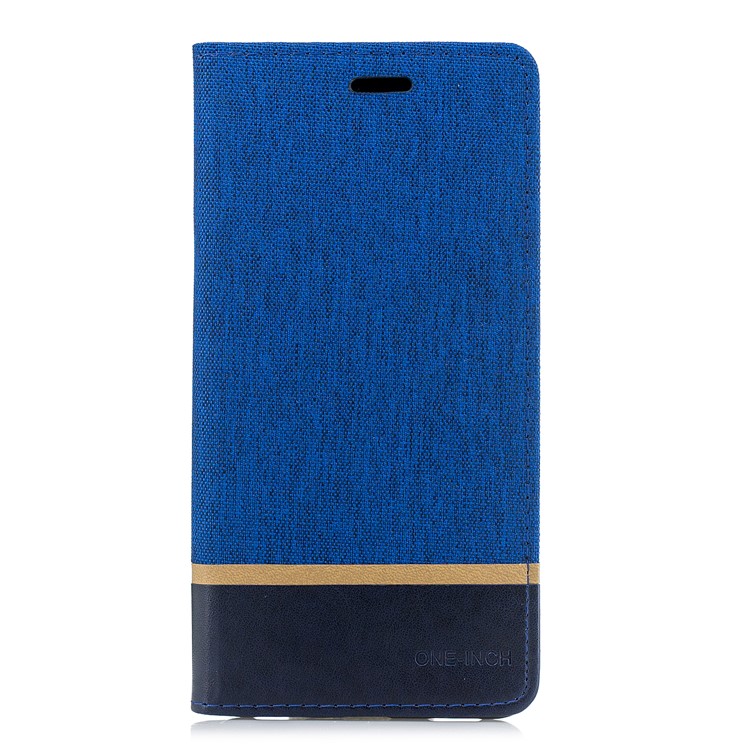 For Xiaomi Mi Max 3 Cloth Texture Splicing PU Leather Phone Shell with Card Holder - Blue-2