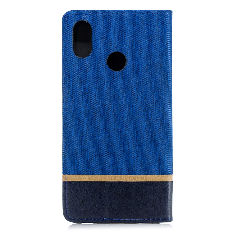 For Xiaomi Mi Max 3 Cloth Texture Splicing PU Leather Phone Shell with Card Holder - Blue-3
