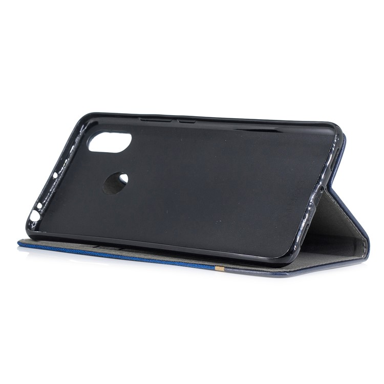 For Xiaomi Mi Max 3 Cloth Texture Splicing PU Leather Phone Shell with Card Holder - Blue-5