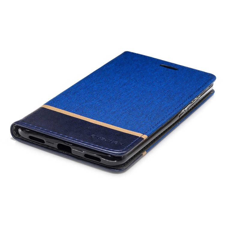 For Xiaomi Mi Max 3 Cloth Texture Splicing PU Leather Phone Shell with Card Holder - Blue-6