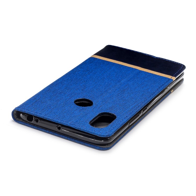 For Xiaomi Mi Max 3 Cloth Texture Splicing PU Leather Phone Shell with Card Holder - Blue-7