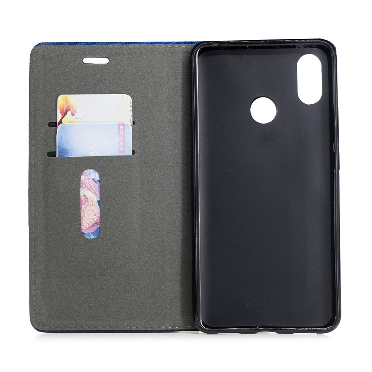 For Xiaomi Mi Max 3 Cloth Texture Splicing PU Leather Phone Shell with Card Holder - Blue-8