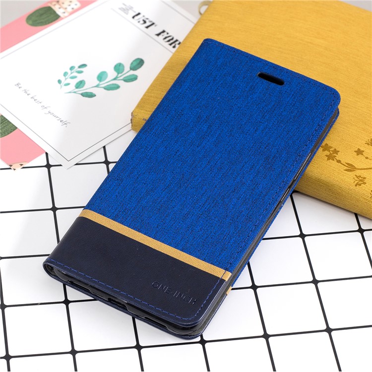 For Xiaomi Mi Max 3 Cloth Texture Splicing PU Leather Phone Shell with Card Holder - Blue-9