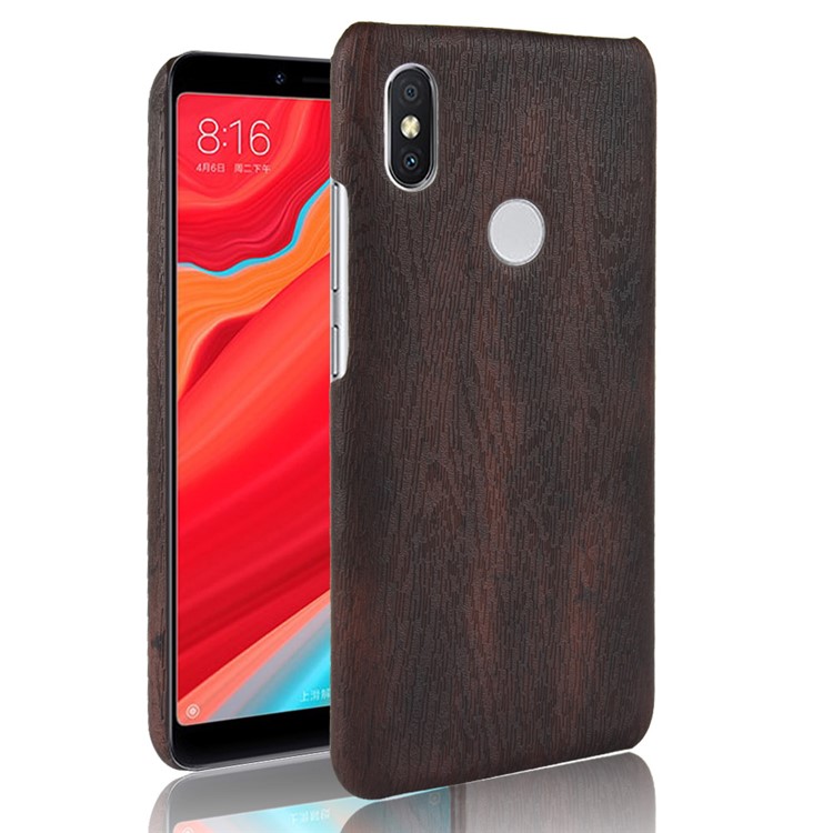 Wood Texture PU Leather Coated Hard PC Mobile Phone Casing for Xiaomi Redmi Note 6 Pro - Black-1