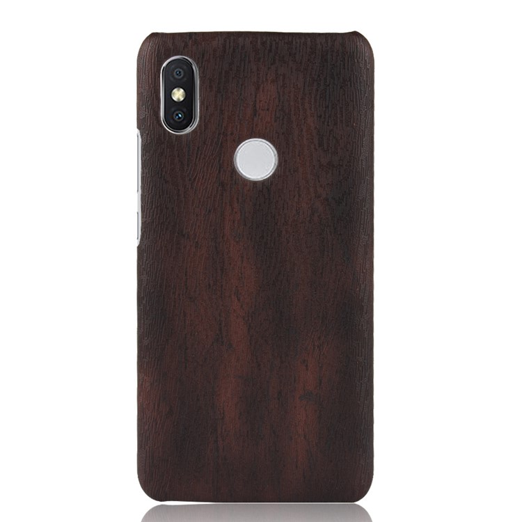 Wood Texture PU Leather Coated Hard PC Mobile Phone Casing for Xiaomi Redmi Note 6 Pro - Black-2
