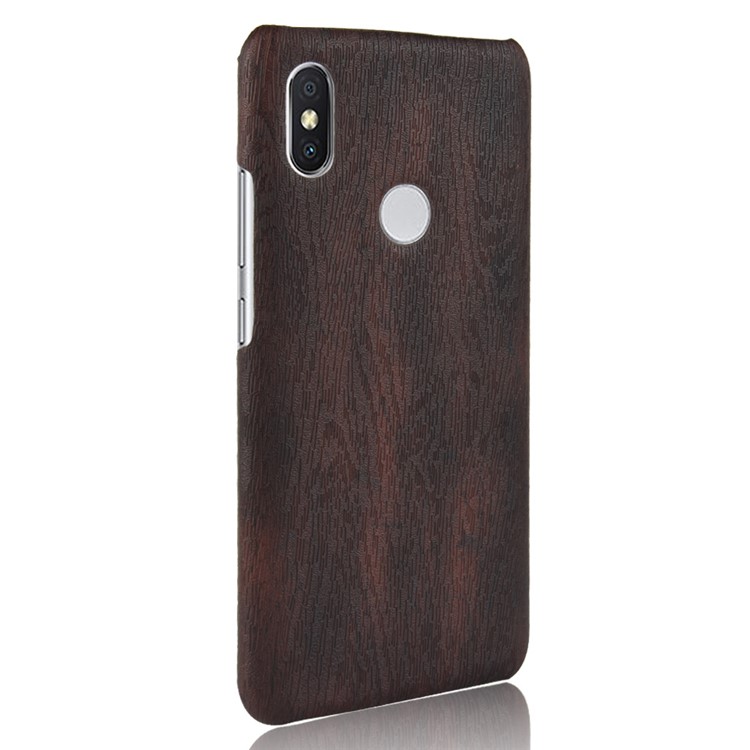 Wood Texture PU Leather Coated Hard PC Mobile Phone Casing for Xiaomi Redmi Note 6 Pro - Black-3