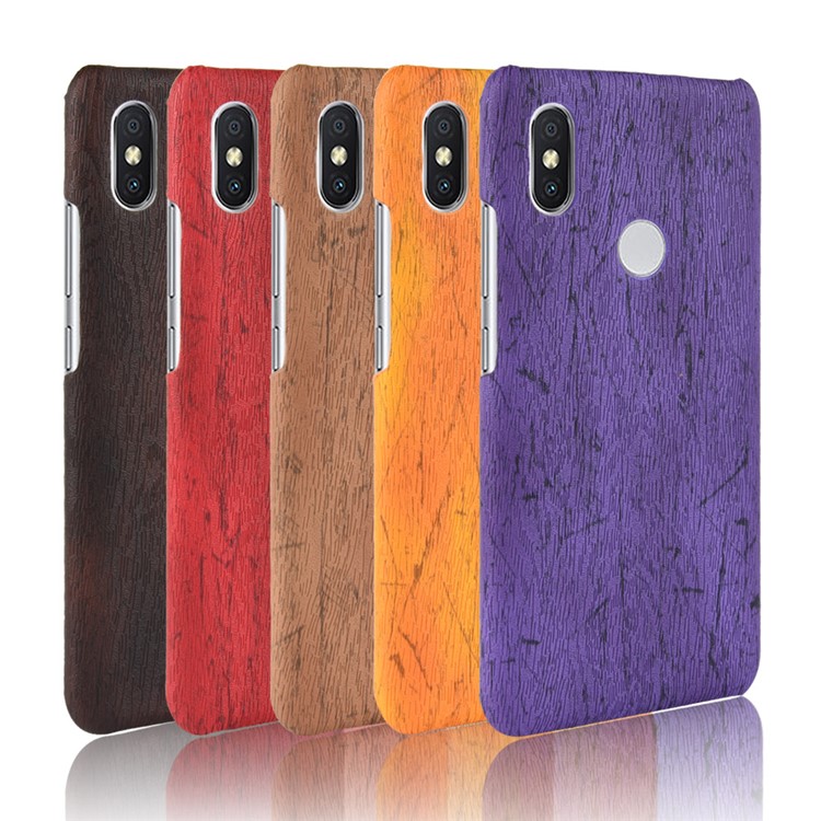Wood Texture PU Leather Coated Hard PC Mobile Phone Casing for Xiaomi Redmi Note 6 Pro - Black-6