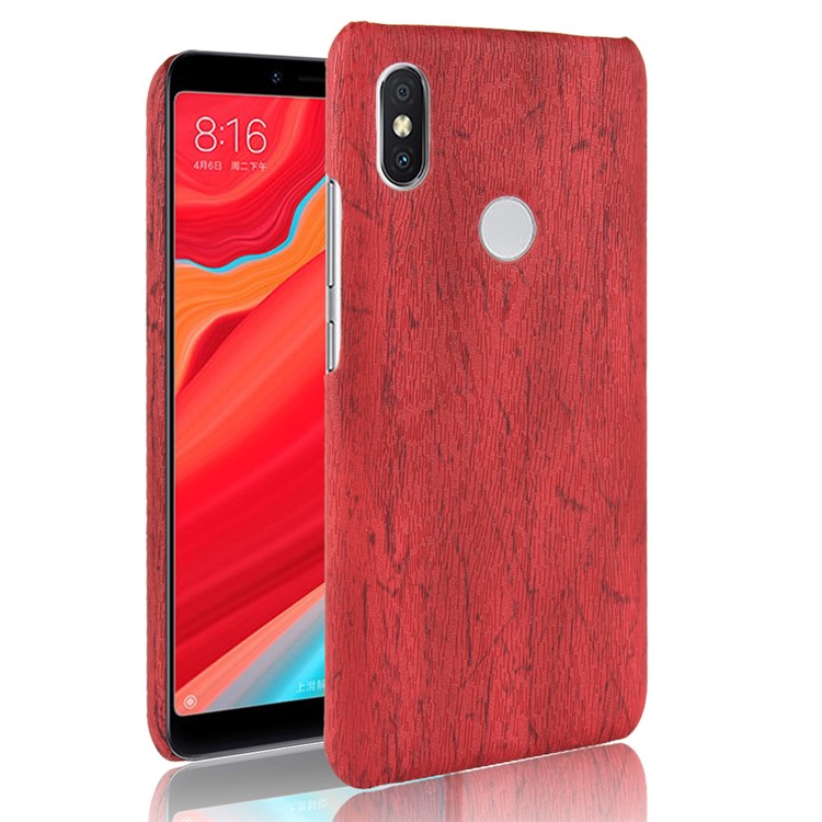 Wood Texture PU Leather Coated Hard PC Phone Case for Xiaomi Redmi Note 6 Pro - Red-1