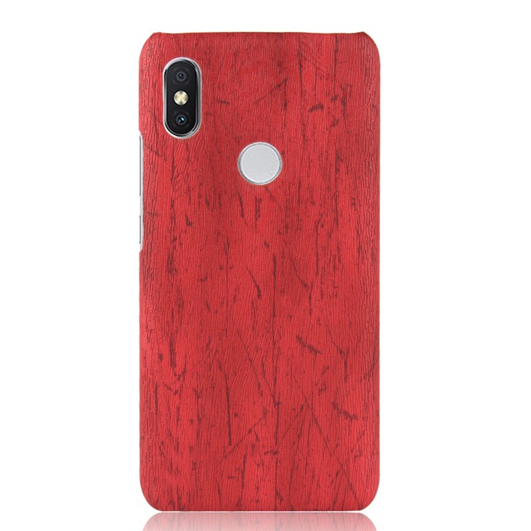 Wood Texture PU Leather Coated Hard PC Phone Case for Xiaomi Redmi Note 6 Pro - Red-2