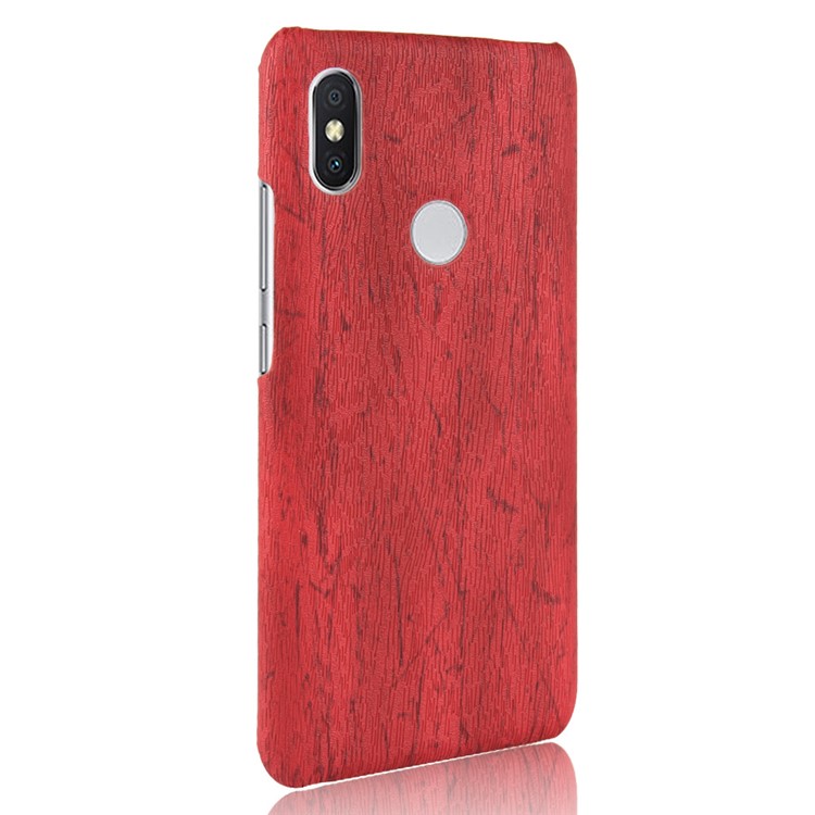 Wood Texture PU Leather Coated Hard PC Phone Case for Xiaomi Redmi Note 6 Pro - Red-3