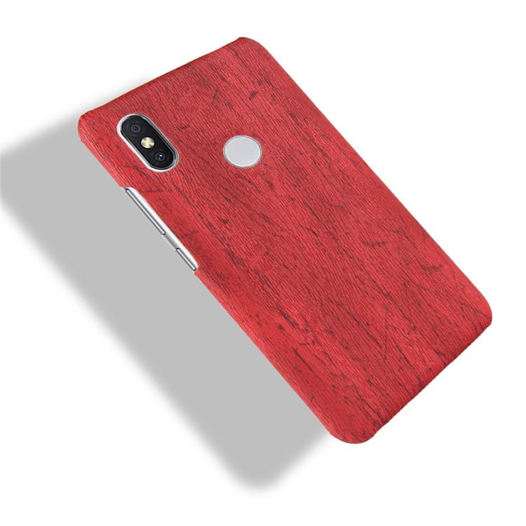 Wood Texture PU Leather Coated Hard PC Phone Case for Xiaomi Redmi Note 6 Pro - Red-4