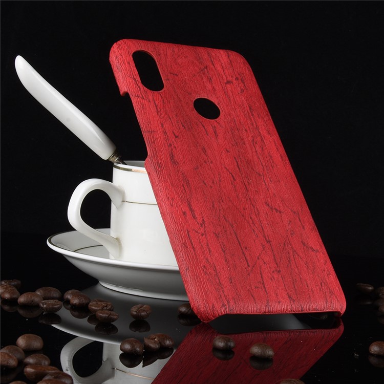 Wood Texture PU Leather Coated Hard PC Phone Case for Xiaomi Redmi Note 6 Pro - Red-5