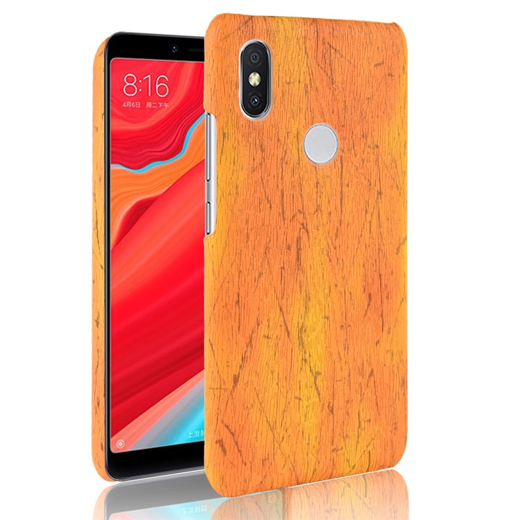 Wood Texture PU Leather Coated Hard PC Mobile Cover for Xiaomi Redmi Note 6 Pro - Yellow-1