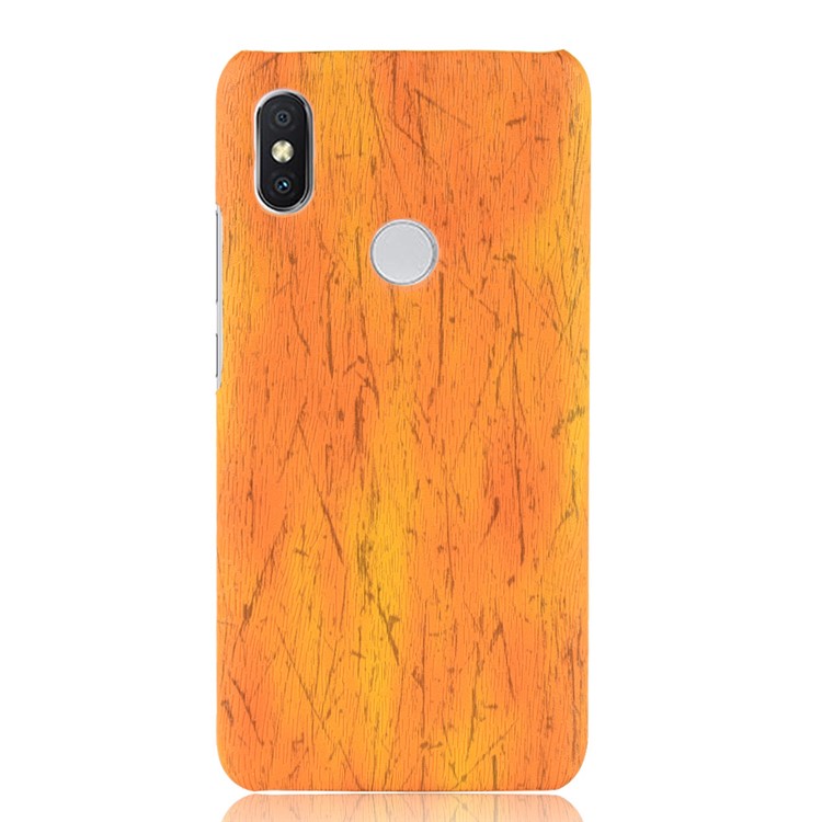 Wood Texture PU Leather Coated Hard PC Mobile Cover for Xiaomi Redmi Note 6 Pro - Yellow-2