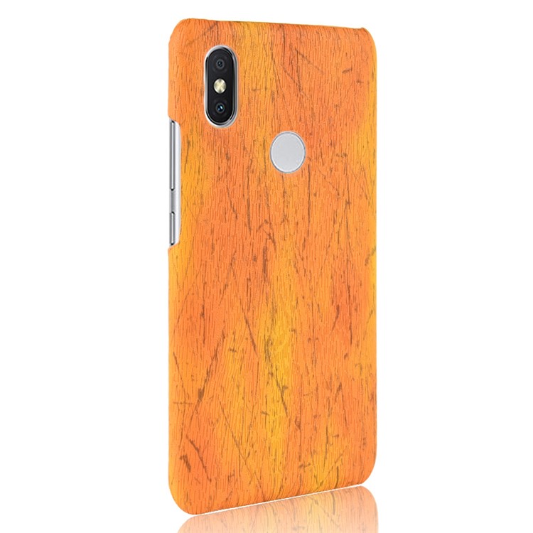 Wood Texture PU Leather Coated Hard PC Mobile Cover for Xiaomi Redmi Note 6 Pro - Yellow-3