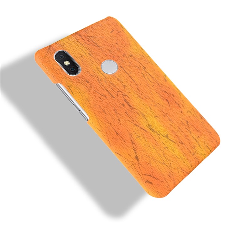 Wood Texture PU Leather Coated Hard PC Mobile Cover for Xiaomi Redmi Note 6 Pro - Yellow-4