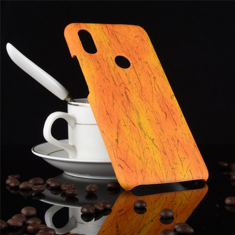 Wood Texture PU Leather Coated Hard PC Mobile Cover for Xiaomi Redmi Note 6 Pro - Yellow-5