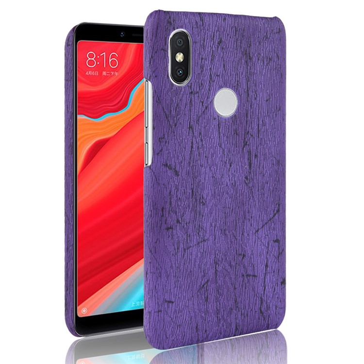 For Xiaomi Redmi Note 6 Pro Wood Texture PU Leather Coated Hard PC Case Accessory - Purple-1