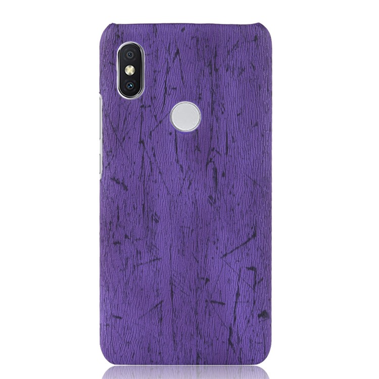 For Xiaomi Redmi Note 6 Pro Wood Texture PU Leather Coated Hard PC Case Accessory - Purple-2