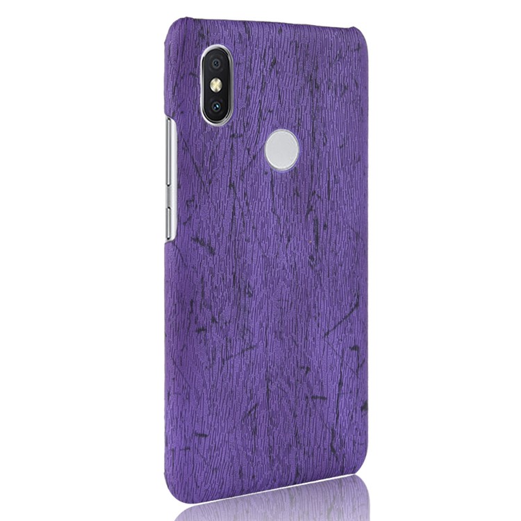For Xiaomi Redmi Note 6 Pro Wood Texture PU Leather Coated Hard PC Case Accessory - Purple-3