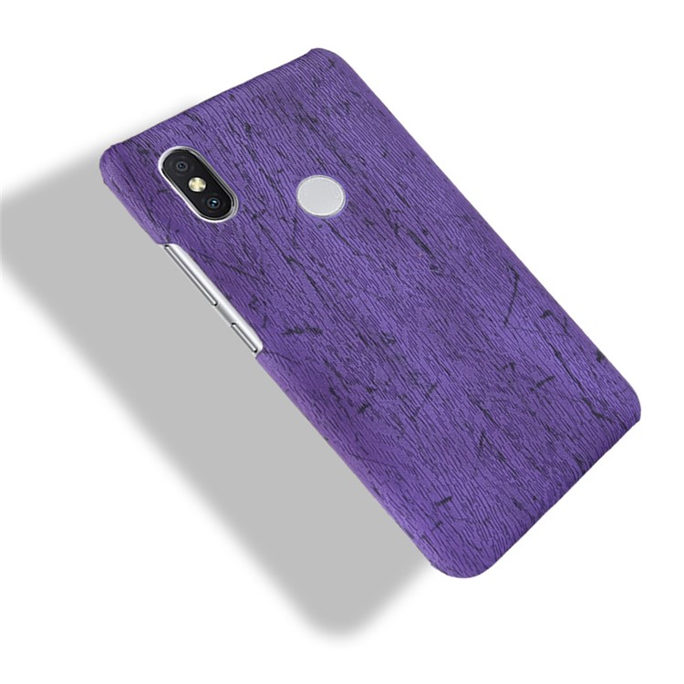 For Xiaomi Redmi Note 6 Pro Wood Texture PU Leather Coated Hard PC Case Accessory - Purple-4