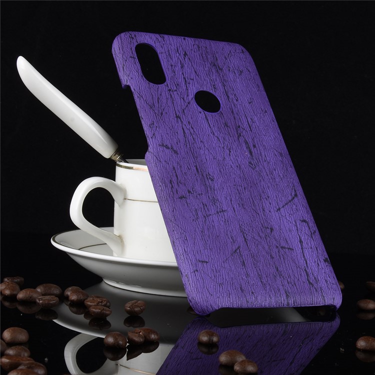 For Xiaomi Redmi Note 6 Pro Wood Texture PU Leather Coated Hard PC Case Accessory - Purple-6