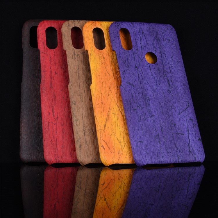 For Xiaomi Redmi Note 6 Pro Wood Texture PU Leather Coated Hard PC Case Accessory - Purple-7