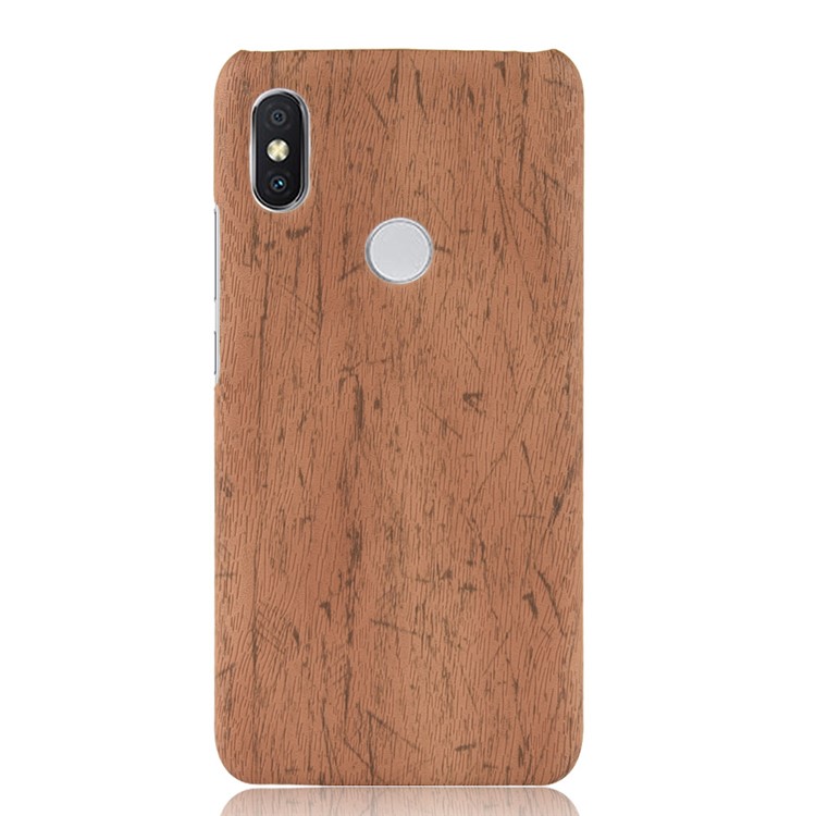 Wood Texture PU Leather Coated Hard PC Lightweight Cover Case for Xiaomi Redmi Note 6 Pro - Brown-2