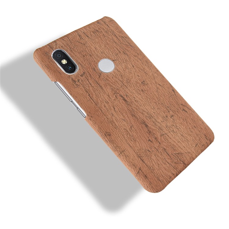 Wood Texture PU Leather Coated Hard PC Lightweight Cover Case for Xiaomi Redmi Note 6 Pro - Brown-4