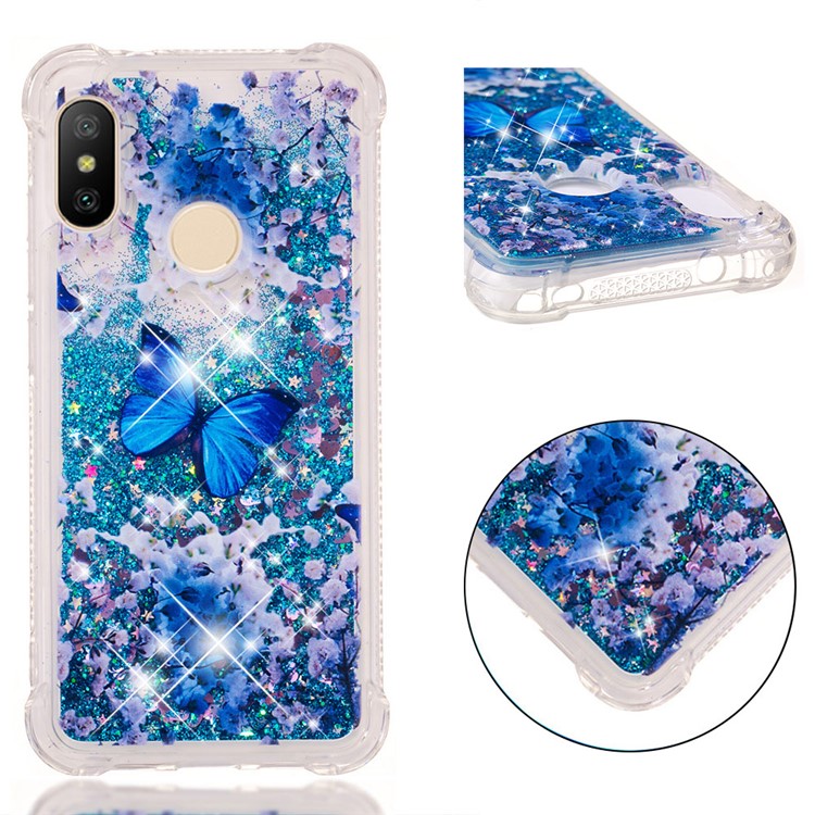 Pattern Printing Quicksand Anti-scratch TPU Mobile Cover for Xiaomi Mi A2 Lite / Redmi 6 Pro - Blue Butterfly-1