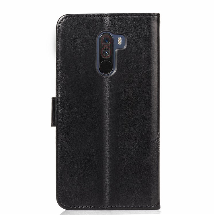Imprint Clover Pattern Leather Wallet Stand Phone Casing for Xiaomi Pocophone F1/Poco F1 (India) - Black-3