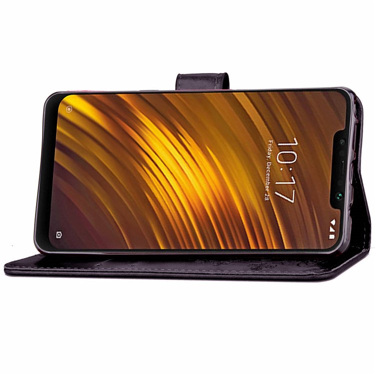Imprint Clover Pattern Leather Wallet Stand Phone Casing for Xiaomi Pocophone F1/Poco F1 (India) - Black-5